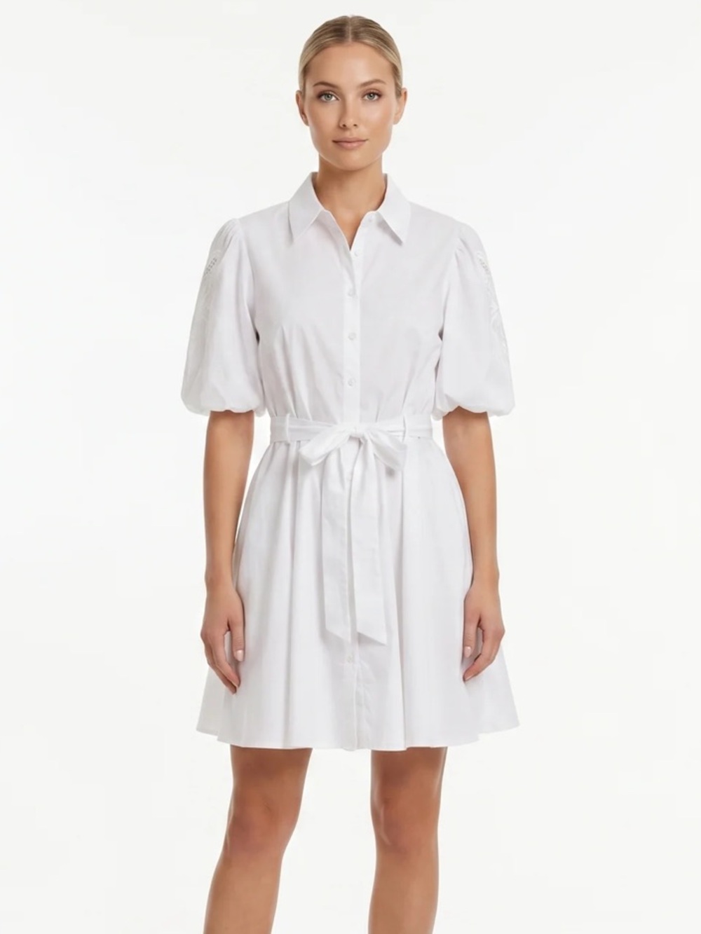 NWT 99.00 white puffed sleeve button down midi dress size 12